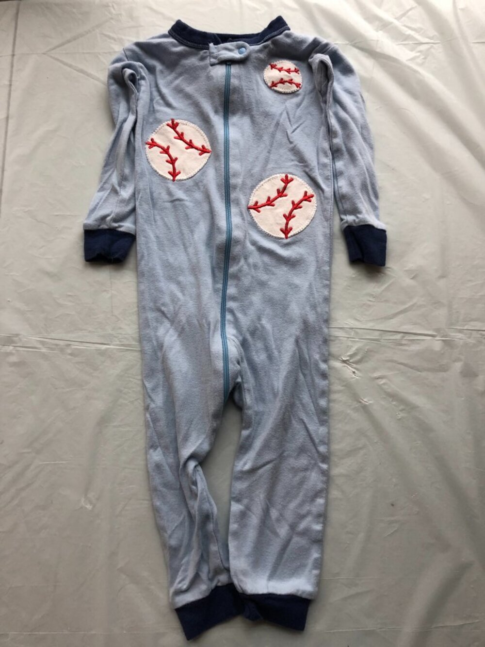 24-Months Gerber PJ One Piece; Light Blue with Baseballs; Comfy & Adorable!